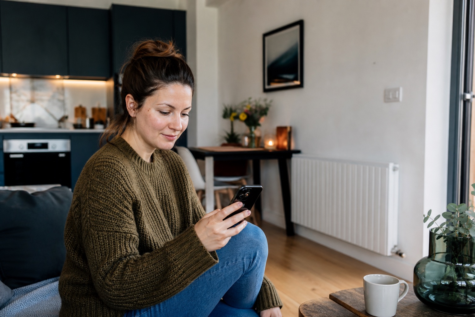 Resident checking household utility information on a phone