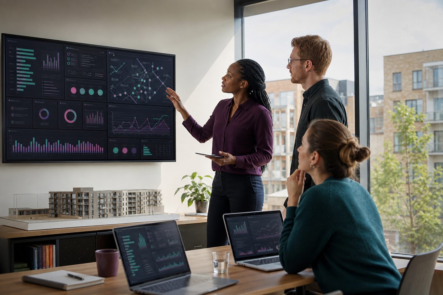 A team reviewing connected building energy performance