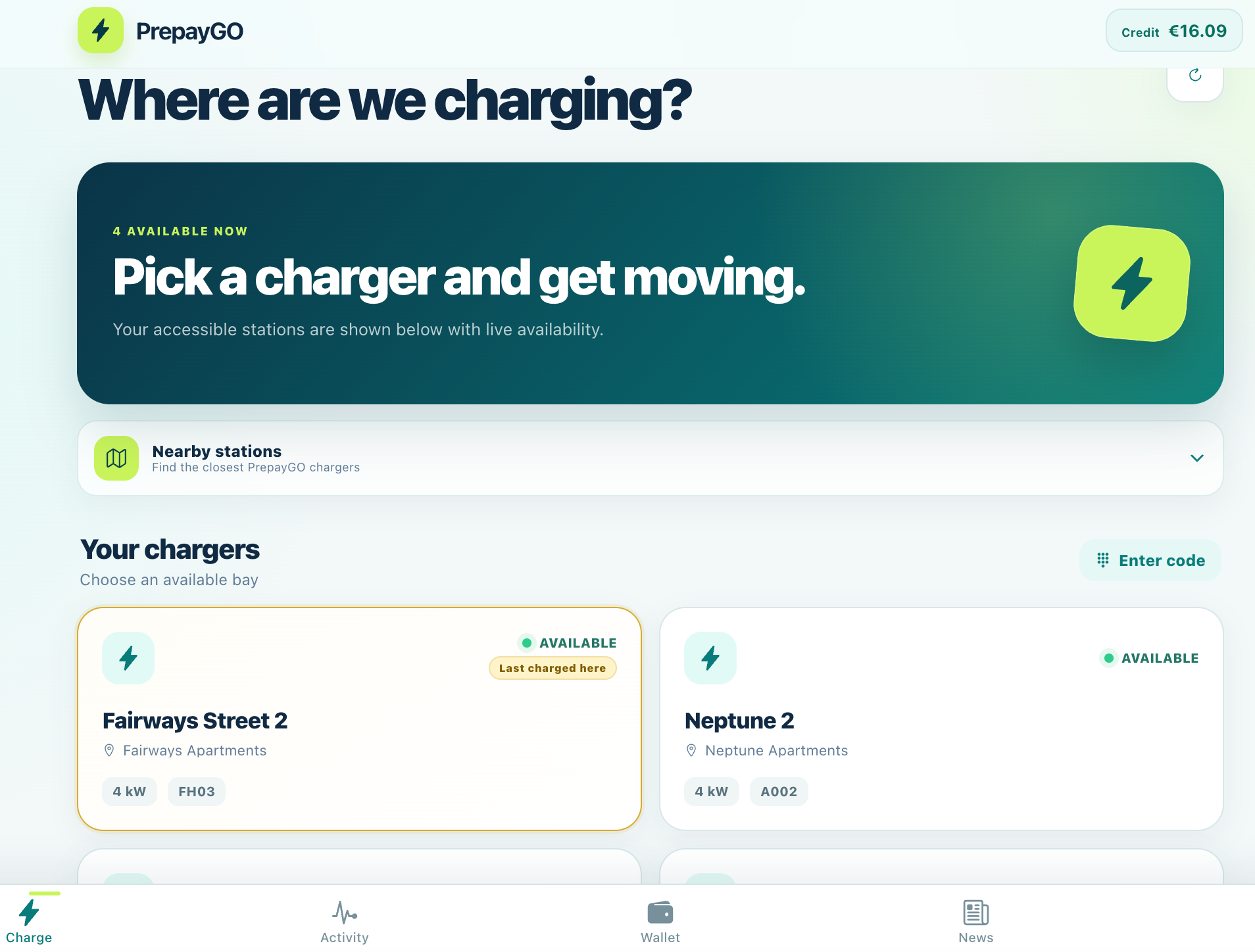 Preview of the PrepayGO website introducing its EV charging service and key features.